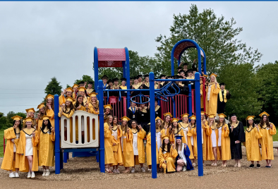  group photos of high school seniors in caps and gowns